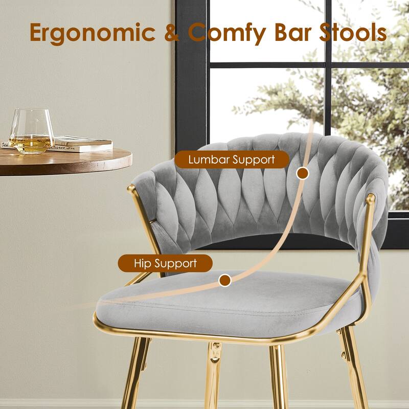 25.2" Modern Velvet Counter Stool with Gold Accents, Ergonomic Design & Plush Seat for Kitchen Island & Bar