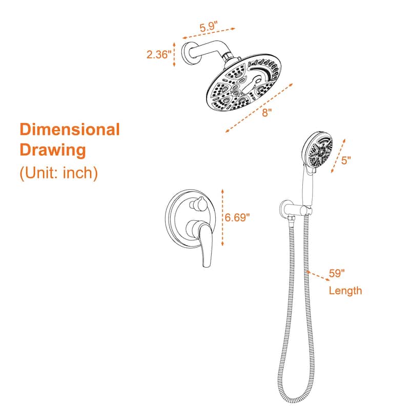 Wall Mount Shower Faucet With Rough-in Valve Complete Shower System With Handheld And 8 Inch Massage Shower Head Combo Kit Set