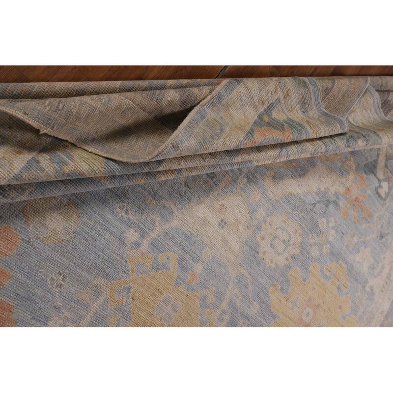 Blue Oushak Turkish Rug Handmade Vegetable Dye Wool Carpet - 9'3"x 11'11"