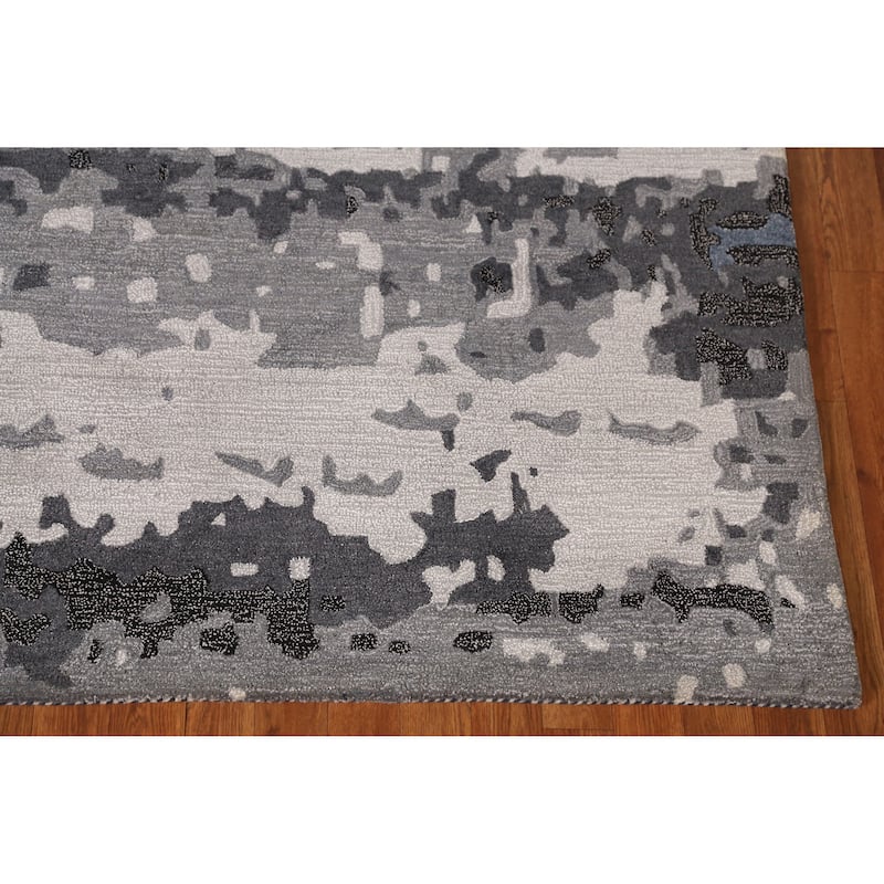 Abstract Modern Indian Area Rug Grey Handmade Wool Carpet - 5'3" x 7'7"