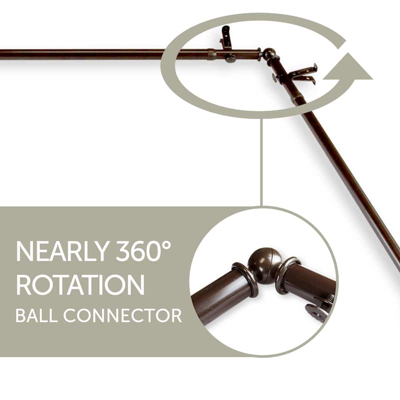 Bay Window Curtain Rod - 6-Sided Cocoa Finish - Single Rod for Corner Windows - Rustic Drapery Hardware - M