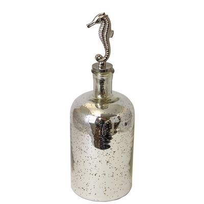 11" GLASS SILVER BOTTLE with SEAHORSE TOP