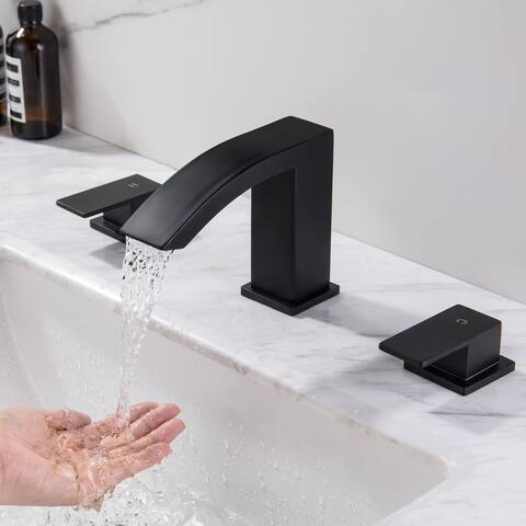 3-hole Bathroom Waterfall Sink Faucet Widespread with 2-Handle in Black /Gold