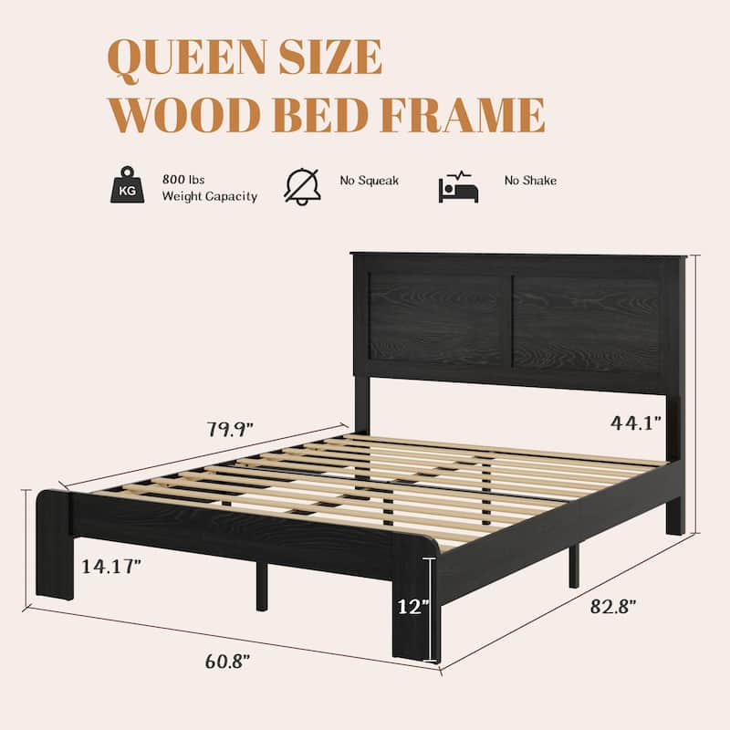Platform Bed Wood Bed Frame with Wood Slats and Metal Cross Support, Noise-Free, Large Under Bed Storage, No Box Spring Needed