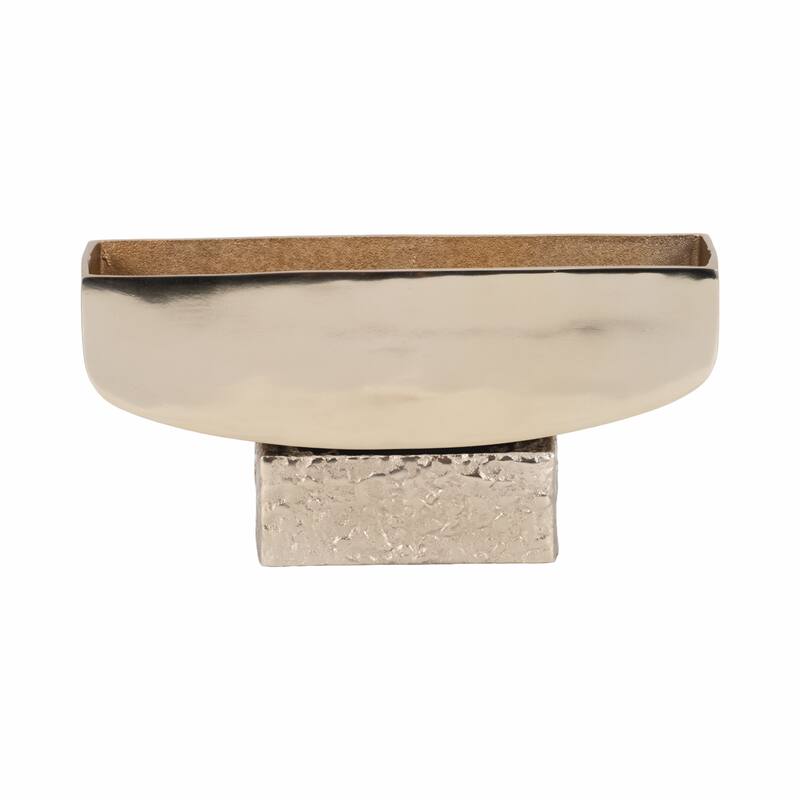 Rectangular Metal Decorative Bowl with Textured Base - 14", Gold - 14.0"