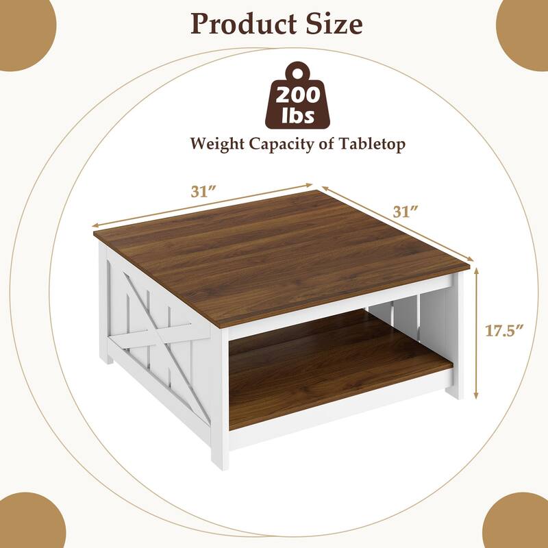 Gymax 31'' Wooden Square Coffee Table w/Storage Shelf Open Compartment - White, Brown