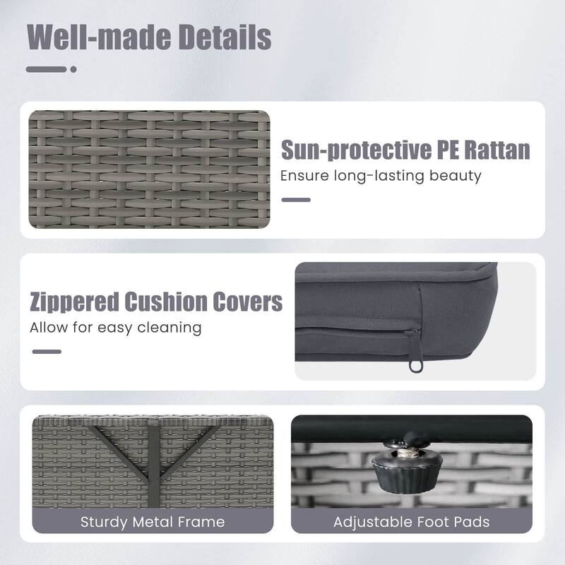 Costway Wicker Loveseat Sofa Set Patio Rattan Daybed with Ottoman & - See Details