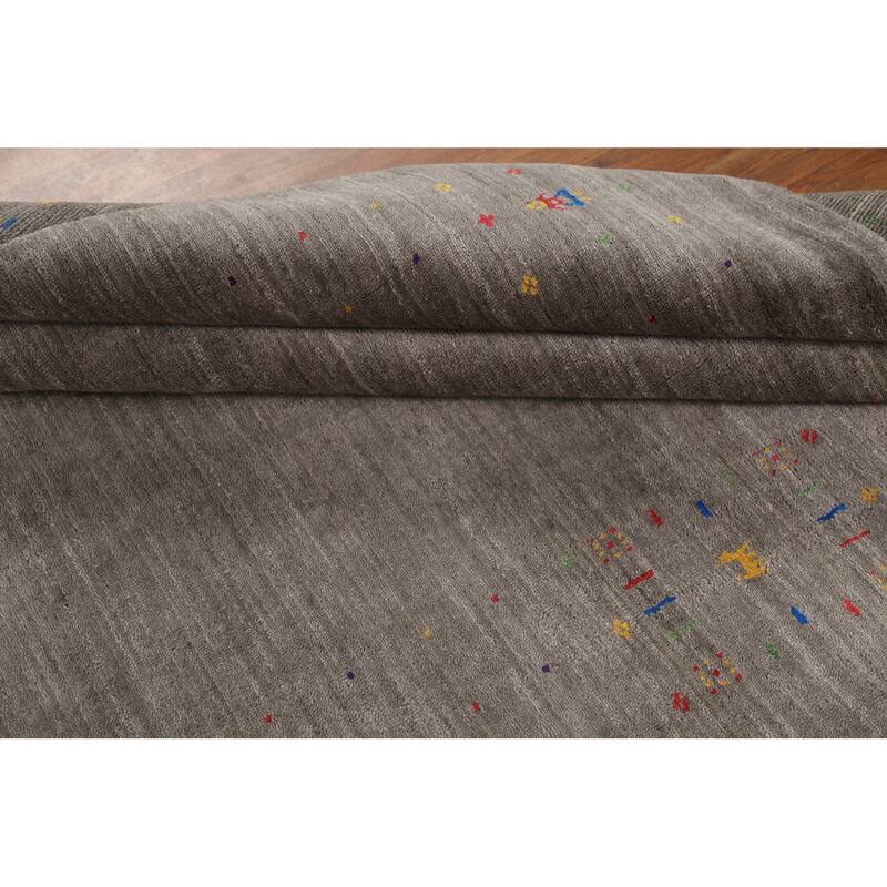 Tribal Gabbeh Area Rug Hand-Knotted Oriental Grey Wool Carpet - 5'5"x 7'7"