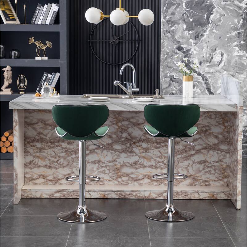 Modern Adjustable Swivel Bar Stool Set of 2, Velvet Upholstered Chair with Footrest for Bar, Kitchen Island, Dining Room