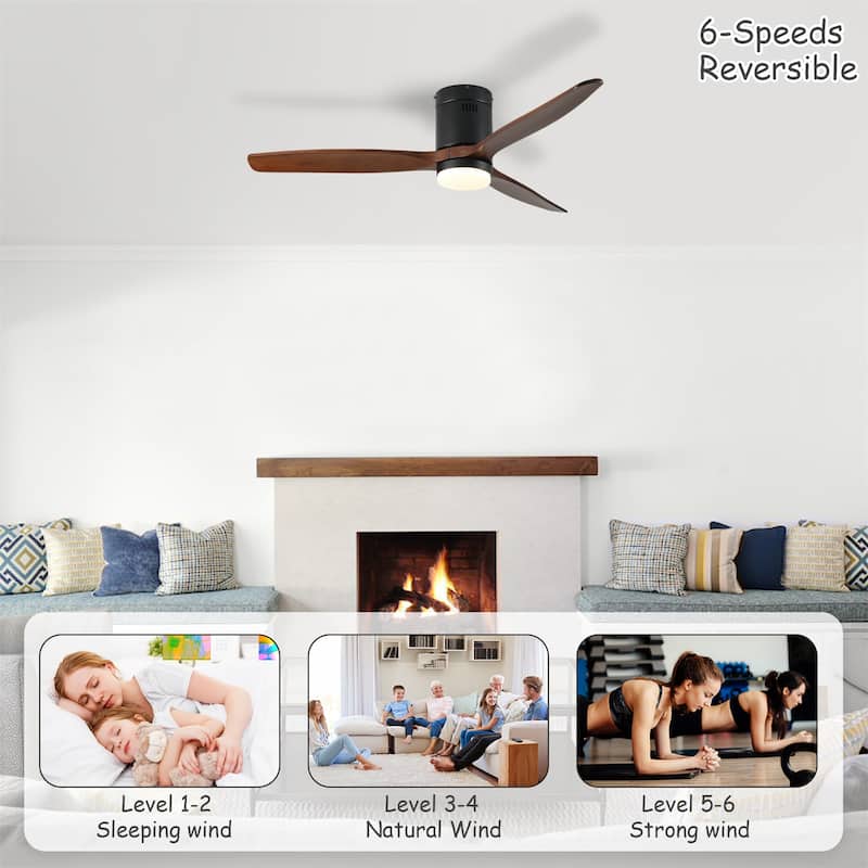 52" Ceiling Fan with Light and Remote Control, 6-speed Reversible DC Motor