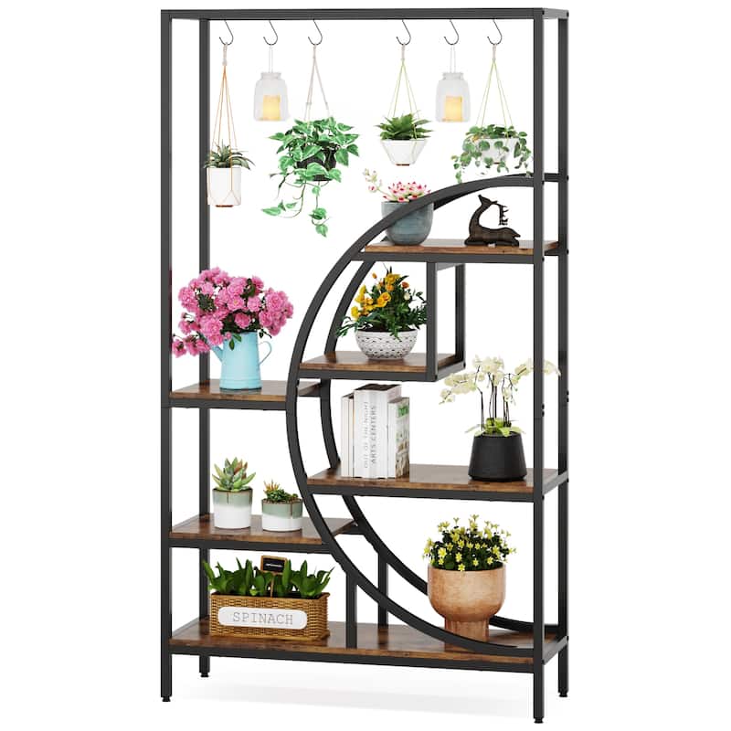 7 Tier Indoor Plant Stand Half Moon Shaped Plant Shelf with 6PC S Hanging Hooks for Home Garden, Balcony, Patio