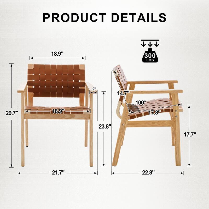 Woven Leather Dining Chairs with Solid Wood Frame - 29.7"H x 21.7"W x 22.8"D