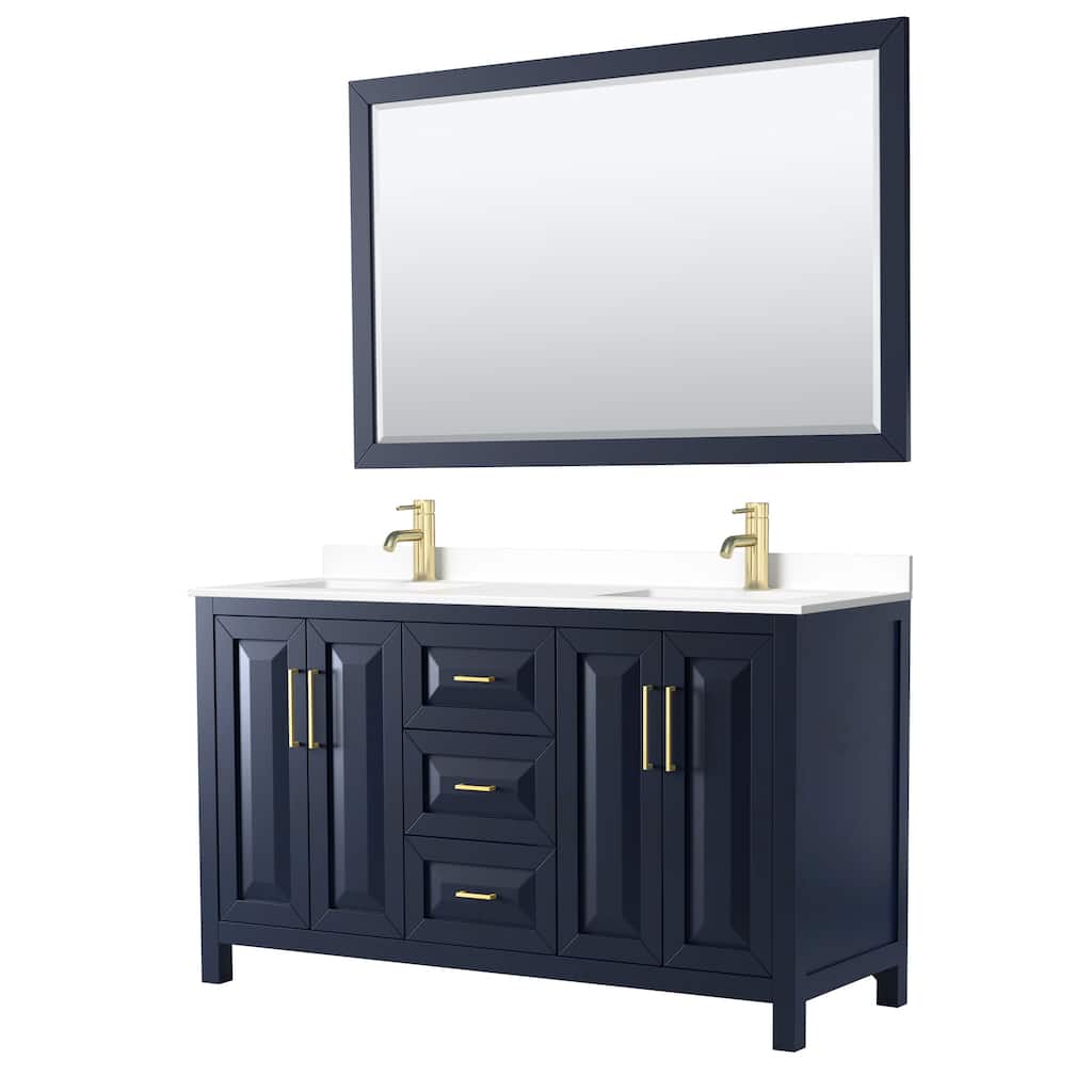 Daria 60 Inch Double Vanity, Cultured Marble Top, 58 Inch Mirror