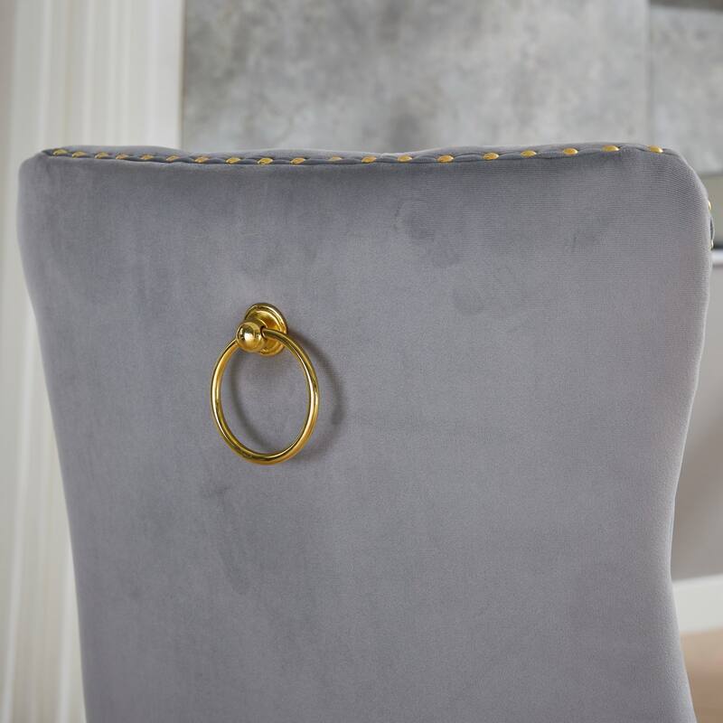 Velvet Dining Chairs Set of 2, Tufted Upholstered Dining Room Chair, Kitchen Chairs with Nailhead Trim & Wood Legs