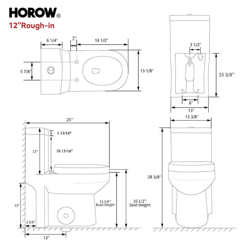 HOROW Bisque One Piece Toilet with High Performance Dual Flush 1.1/1.6 GPF 12 In Rough In - N/A