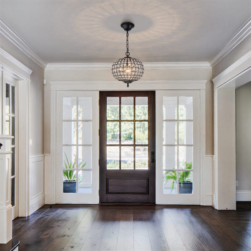 Retro French 4/5-Light Antique Brass Globe Crystal Chandelier for Living/Dining Room