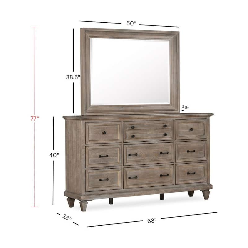 Magnussen Home Lancaster Dovetail Grey Drawer Dresser with Landscape Mirror