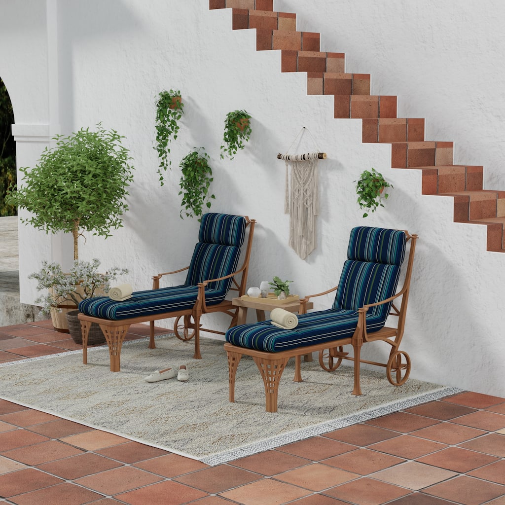 Sunbrella 72" x 22" Navy Stripe Outdoor Chaise Lounge Cushion with Ties and Loop - 72'' L x 22'' W x 3.5'' H