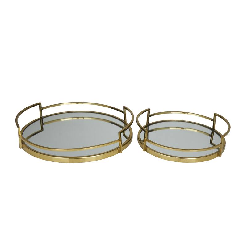 Stainless Steel Mirrored Living Room Decor Tray - Set of 2 Silver or Gold - Roche River Decor