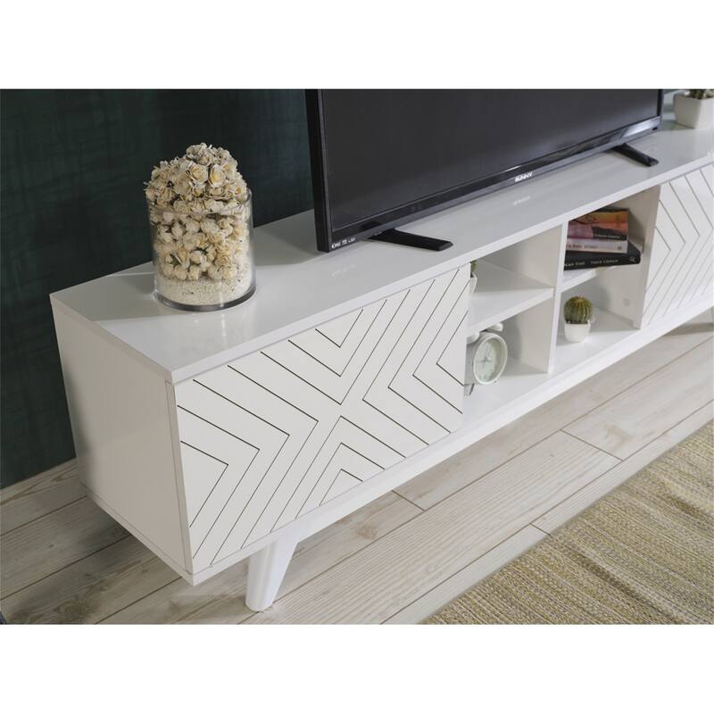 TV Stand Console Wood TV Cabinet with 2 Closet Spaces for Living Room