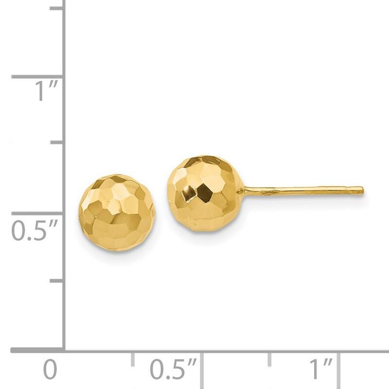 Curata 14k Yellow Gold Diamond-cut 7mm Ball Post Earrings