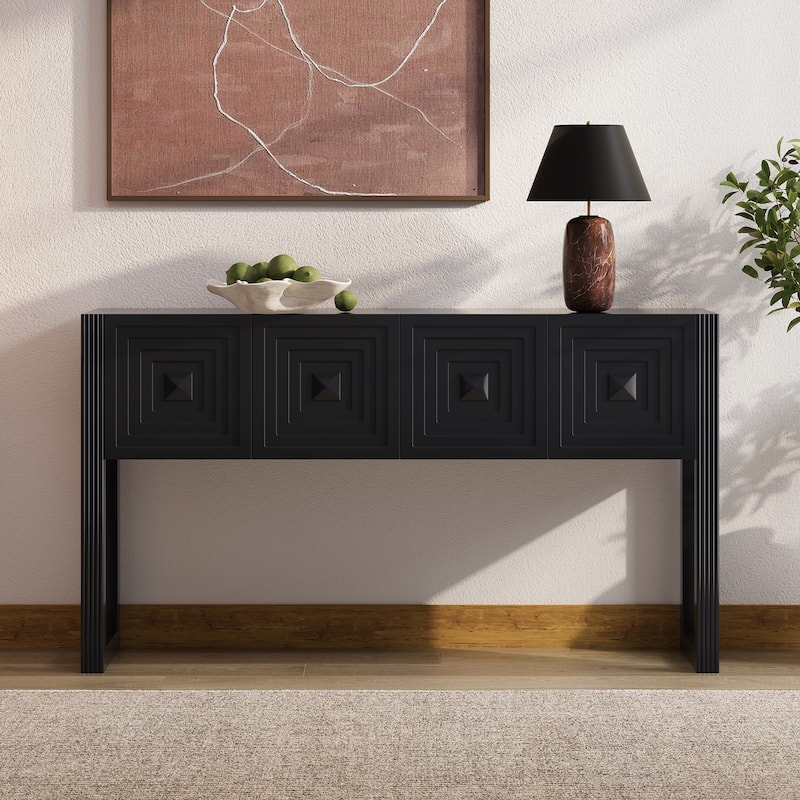 Christopher Knight Home - Modern Geometric Carved Console Table with Soft-Close Drawers & Fluted Legs for Living Room, Hallway - Black