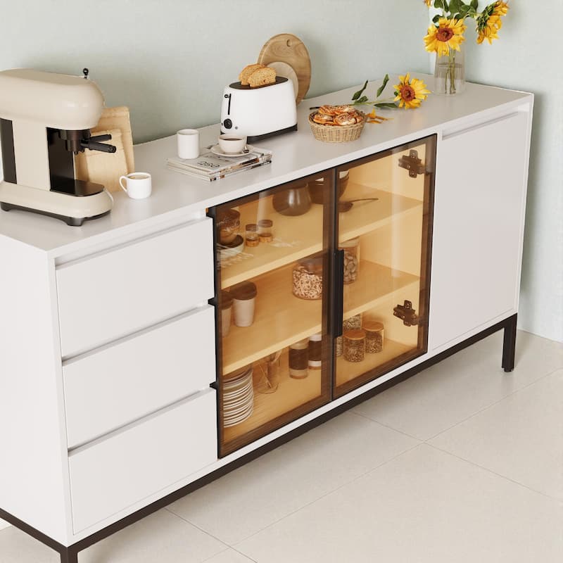 Buffet Storage Cabinet with 3 Drawers and Double Doors, Kitchen Sideboard Console for Dining Room.