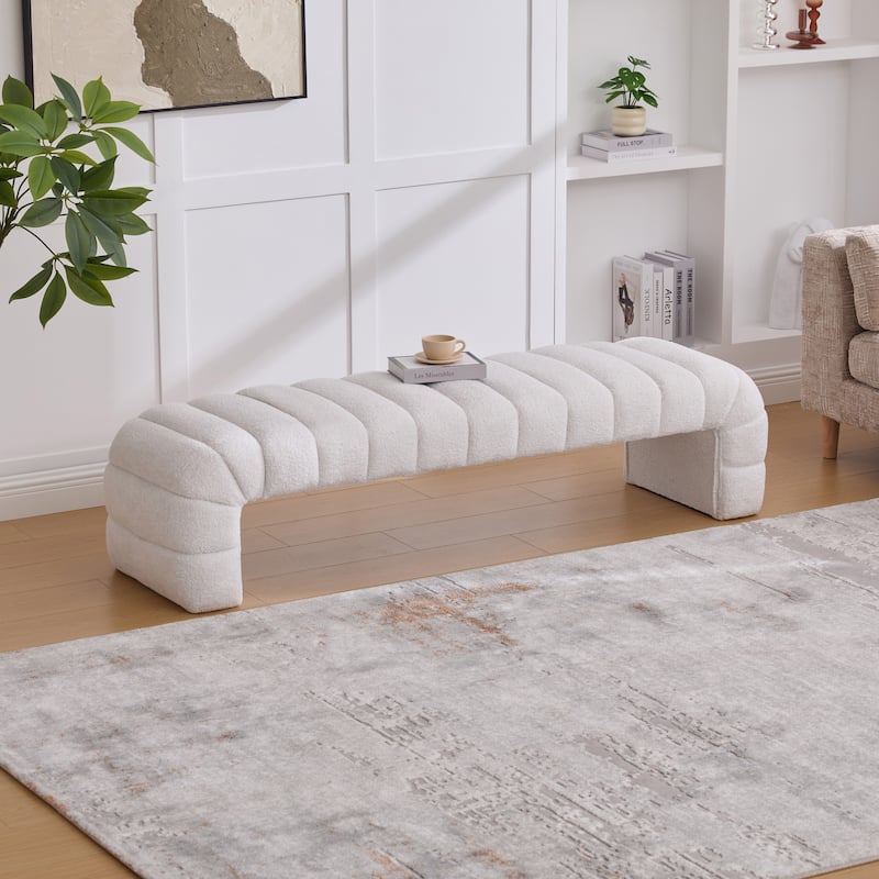 69.7" W Modern Chenille Bedroom Entryway Bench with Wood Legs