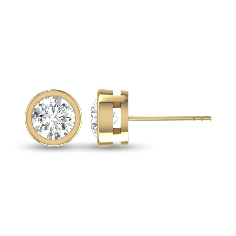 Marquee Lab Grown 1 Carat Round Bezel Set Solitaire Diamond Earrings in 14K Yellow Gold