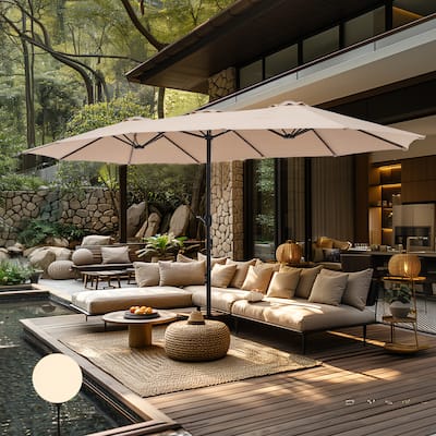 MAISON ARTS 15ft Double-Sided Patio Extra Large Twin Umbrella with Base