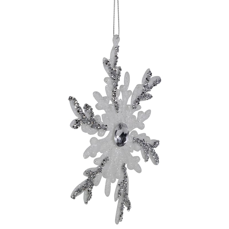 Glitter Snowflakes Christmas Ornaments - 6" - White and Silver - 4ct