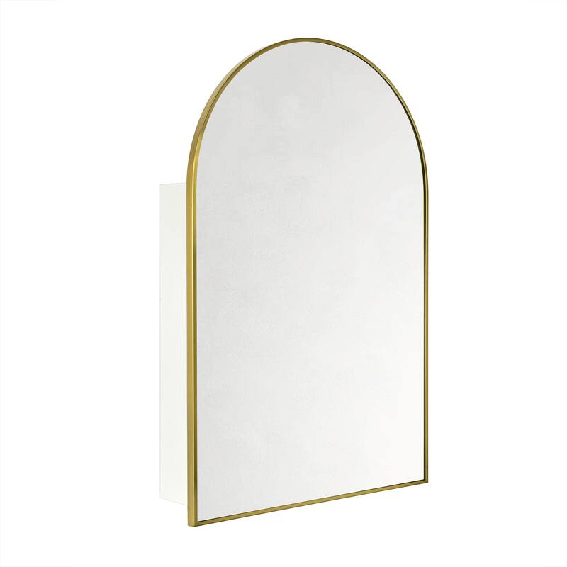 TEHOME Arched Bathroom Medicine Cabinet with Mirror Recessed and Surface Mount Medicine Cabinet Mirror - 24" x 36" - Brushed Gold