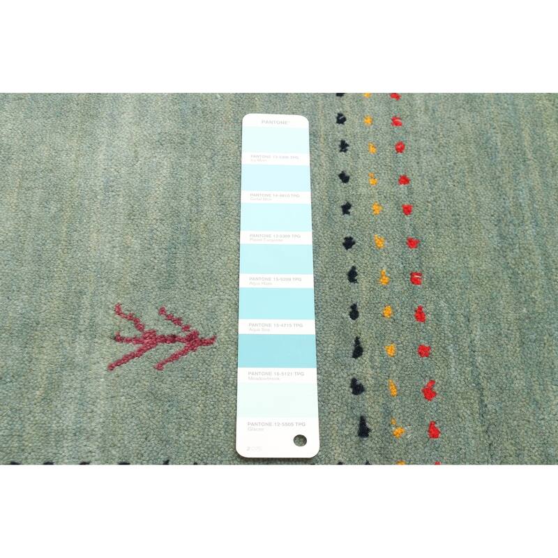 ECARPETGALLERY Hand Loomed Kashkuli Gabbeh Aqua Wool Rug - 4'1 x 5'9