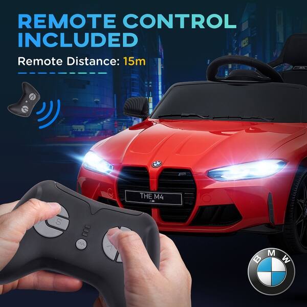 slide 2 of 9, 12V BMW M4 Licensed Kids Electric Car with Parent Remote Control, Suspension, LED Lights & Soft Start (Red) Red