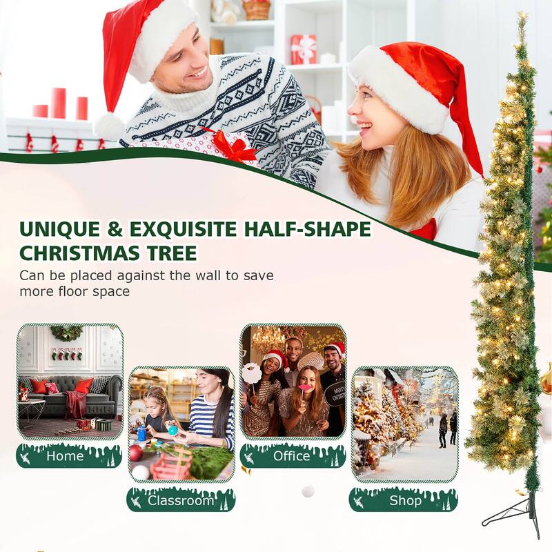 Costway 7ft Pre-lit PVC Artificial & Pine Needles Half Christmas Tree