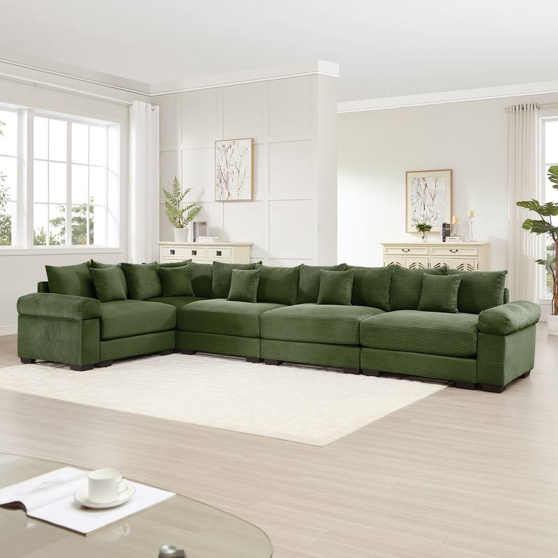 GDFStudio - Corduroy L-Shaped 5-Seater 154.6" Cloud Modular Sectional Couch