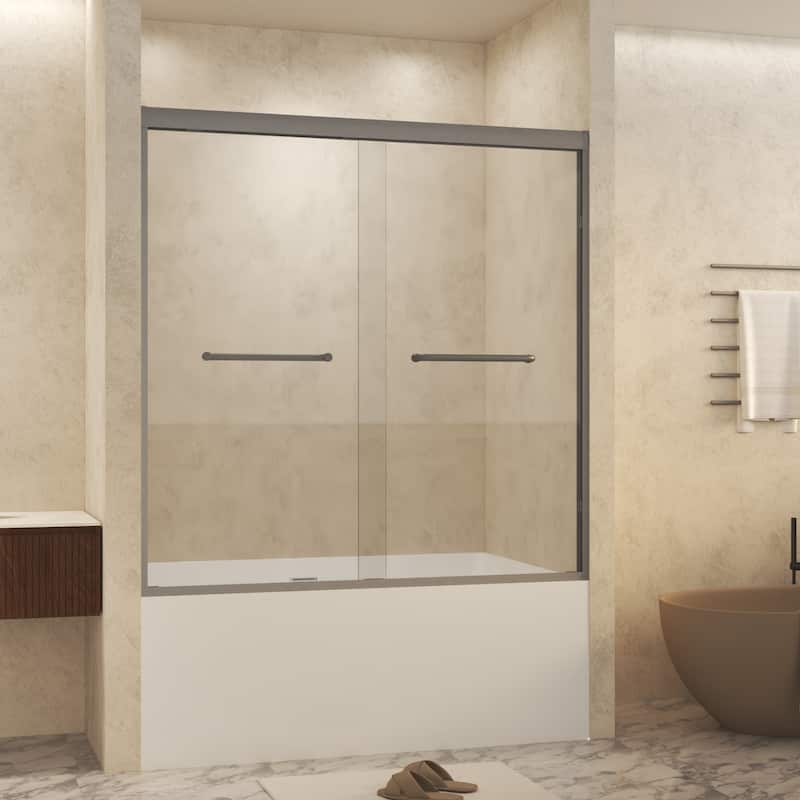 60" W × 60" H Framed Double Sliding Shower Door with Stainless Steel Handle