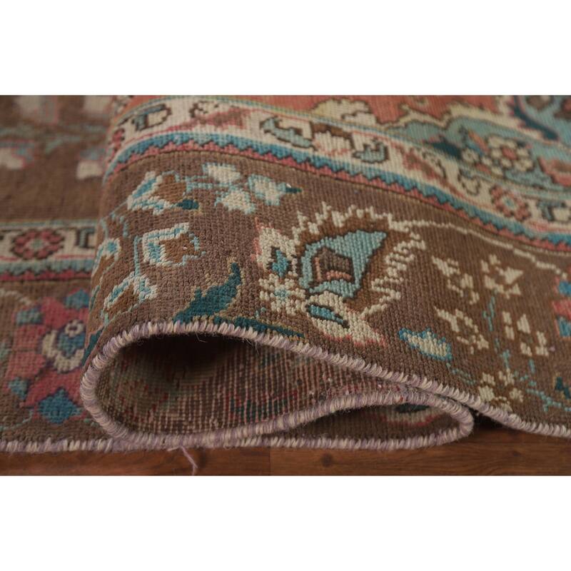 Hand Knotted Oriental 100% Wool Carpet Traditional Floral Brown Tabriz Area Rug - 9' 4'' X 5' 11''