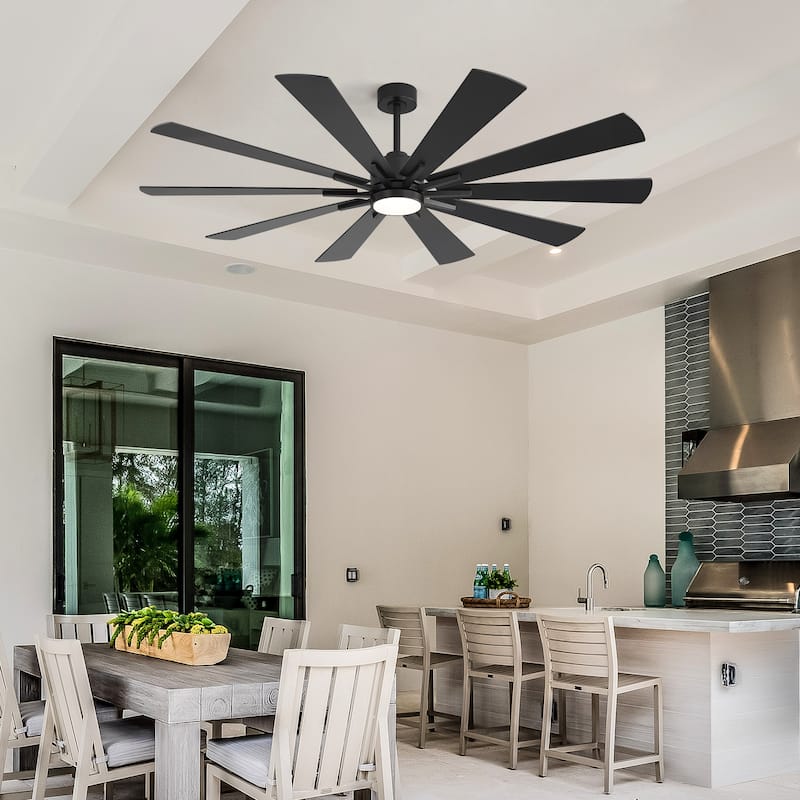 62"/72" Reversible 10-Blade Large LED Ceiling Fan with Light and Remote