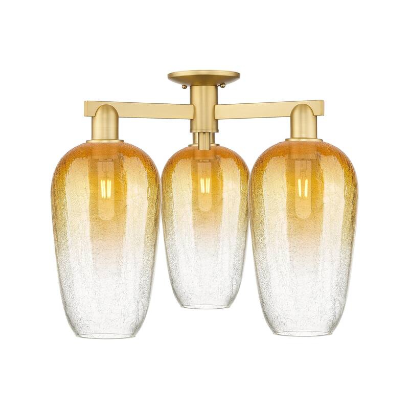 Innovations Lighting Downtown Urban - Brookhaven Flute - 3 Light 25" Semi-Flush Mount - Satin Gold/Amber