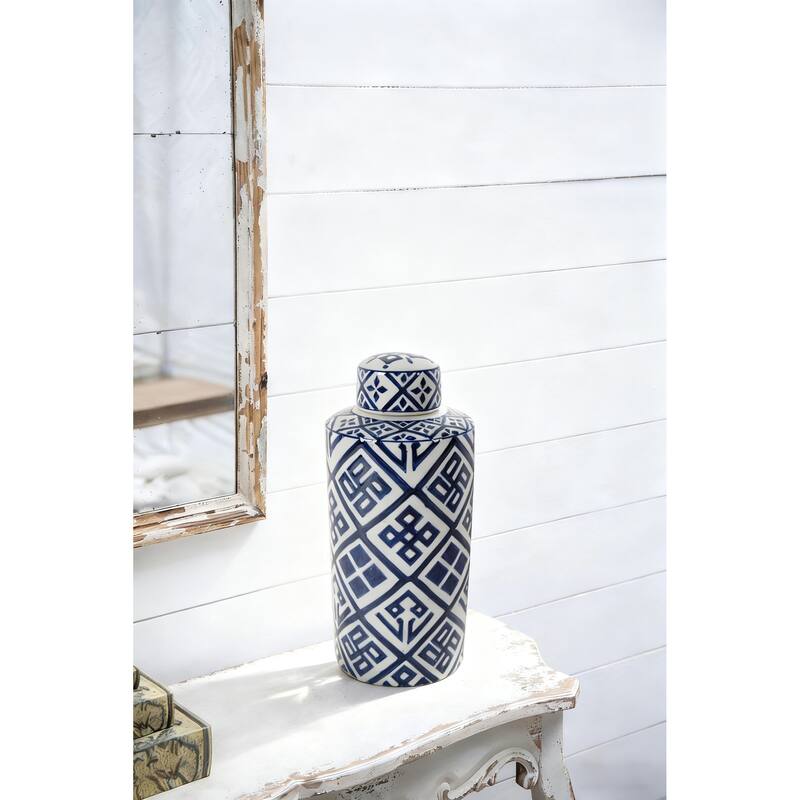 D6.3x13.8" Valora Blue and White Cylinder Jar