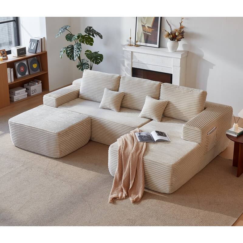 104'' L-Shaped Modern Modular Sectional Sofa with Moveable Ottoman - Beige - Left Facing