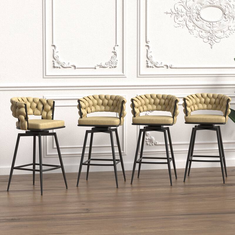 Swivel Bar Stool Set of 4, Kitchen Island Chairs, Woven Counter Height Kitchen Stools Arm Chairs with Back Footrest