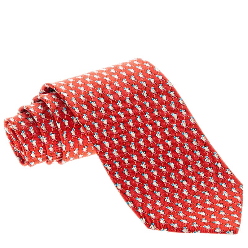 Salvatore Ferragamo Mouse Print Tie - Red, Blue, Orange, Pink, White and Grey