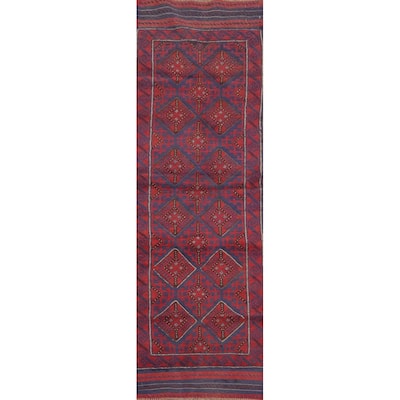 Hand Knotted Oriental 100% Wool Carpet Traditional Tribal Navy Blue & Blues Balouch Runner Rug - 8' 1'' X 2' 0''