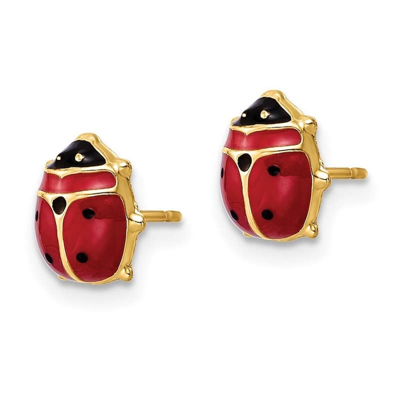 Curata 14k Yellow Gold Polished Enameled Large Ladybug Post Earrings 8.6x7.8mm