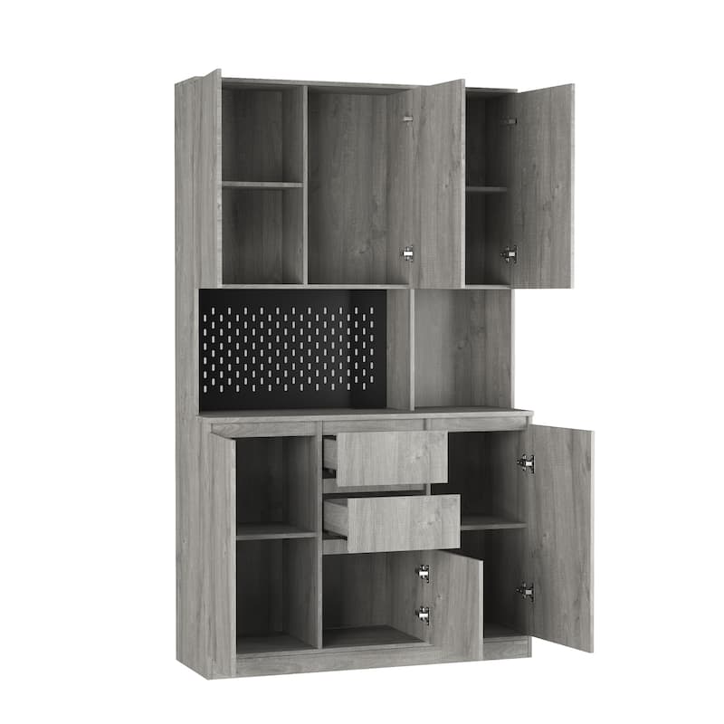 74" Modern Kitchen Pantry Cabinet with Charging Station and LED Lights