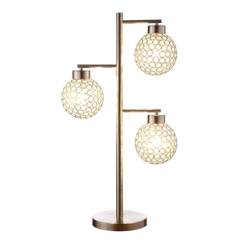 Fern 30 Inch Table Lamp with 3 Crystal Orb Shades, Metal, Sand Chrome - Chrome