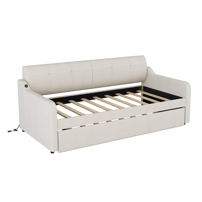 Twin Upholstered Daybed with Trundle & USB