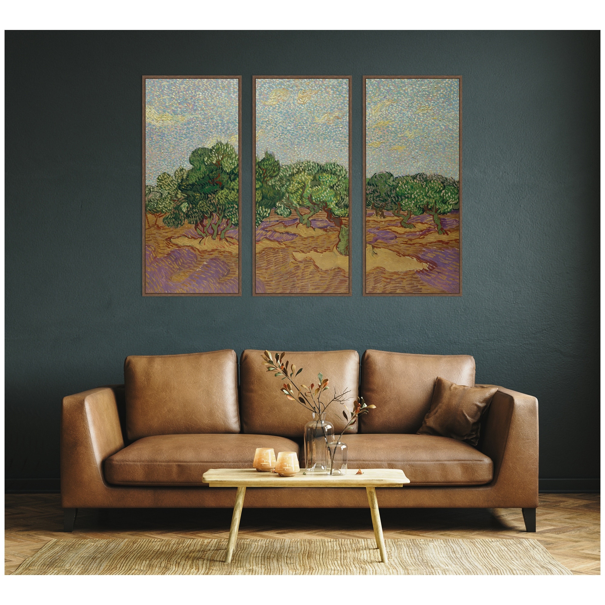 Kate and Laurel Olive Trees Van Gogh Panel 3 Piece Framed Canvas Wall Art Set by Nostalgia Prints